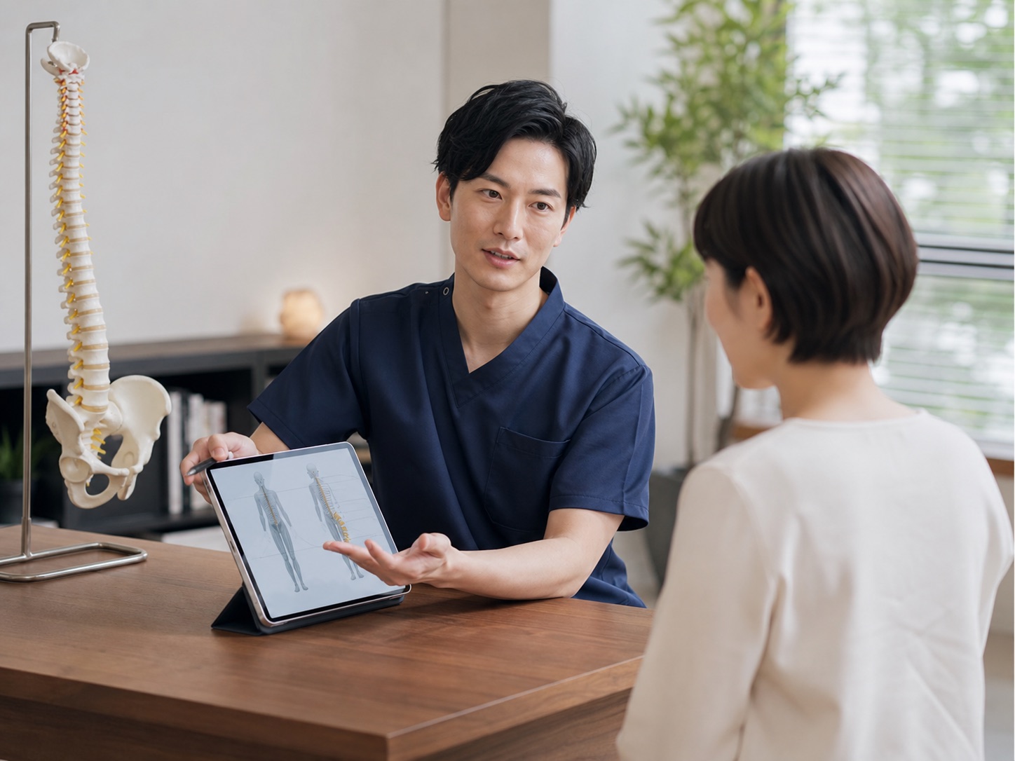 姿勢評価を説明する整体院のカウンセリングイメージ